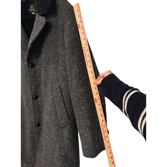 Huckberry Vintage XL Tweed 100% Wool Shearling Coat $550 Long Jacket Black Gray - Picture 11 of 13